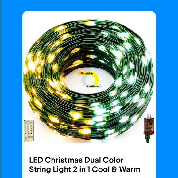 LED Christmas Dual Color String Light 2 in 1 Cool & Warm White Color Changing - Picture 1 of 3